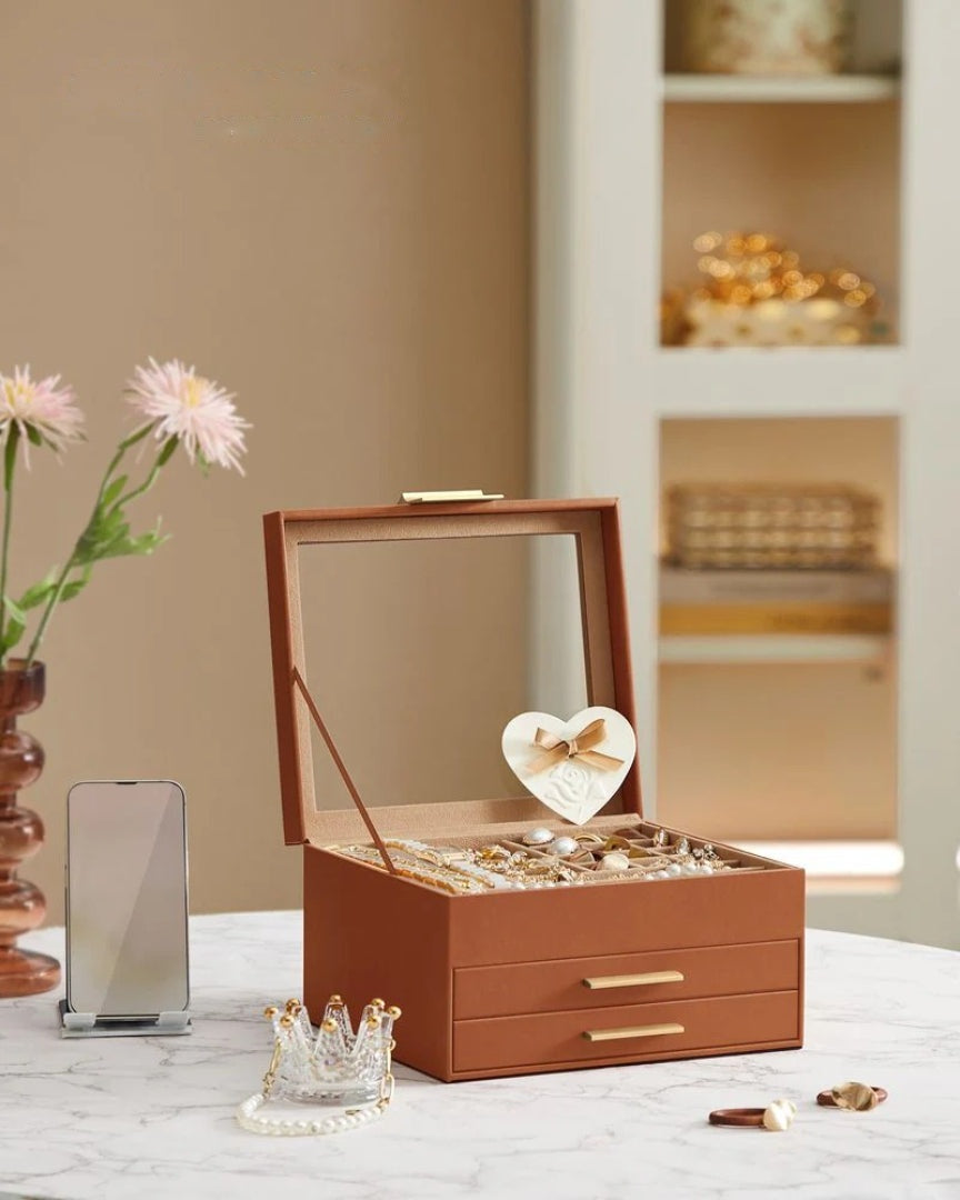 Jewelry Box Organizer With Glass Lid 2 To 6 Layer Storage