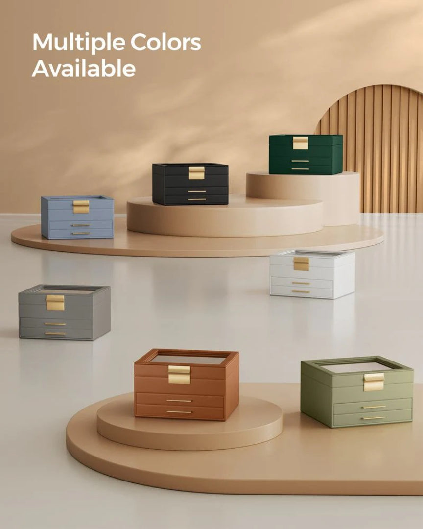 Jewelry Box Organizer With Glass Lid 2 To 6 Layer Storage