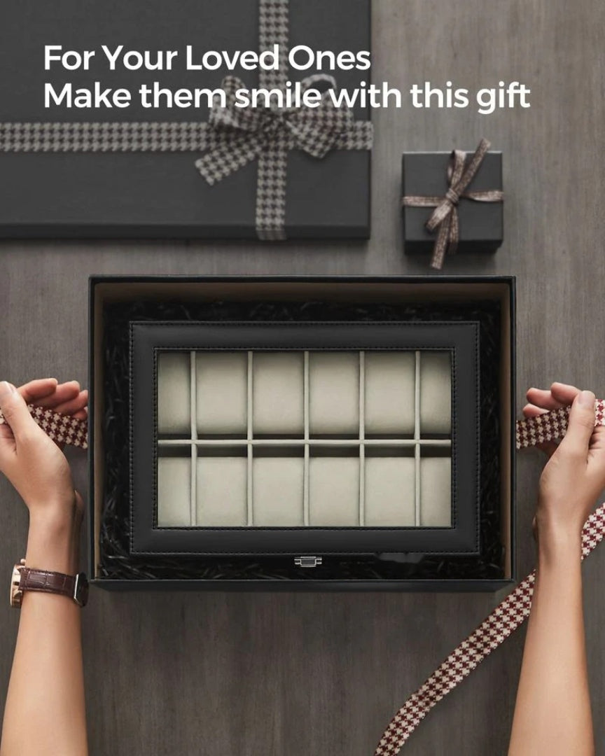 Watch Storage Case With Glass Lid 6 Or 12 Slot Organizer
