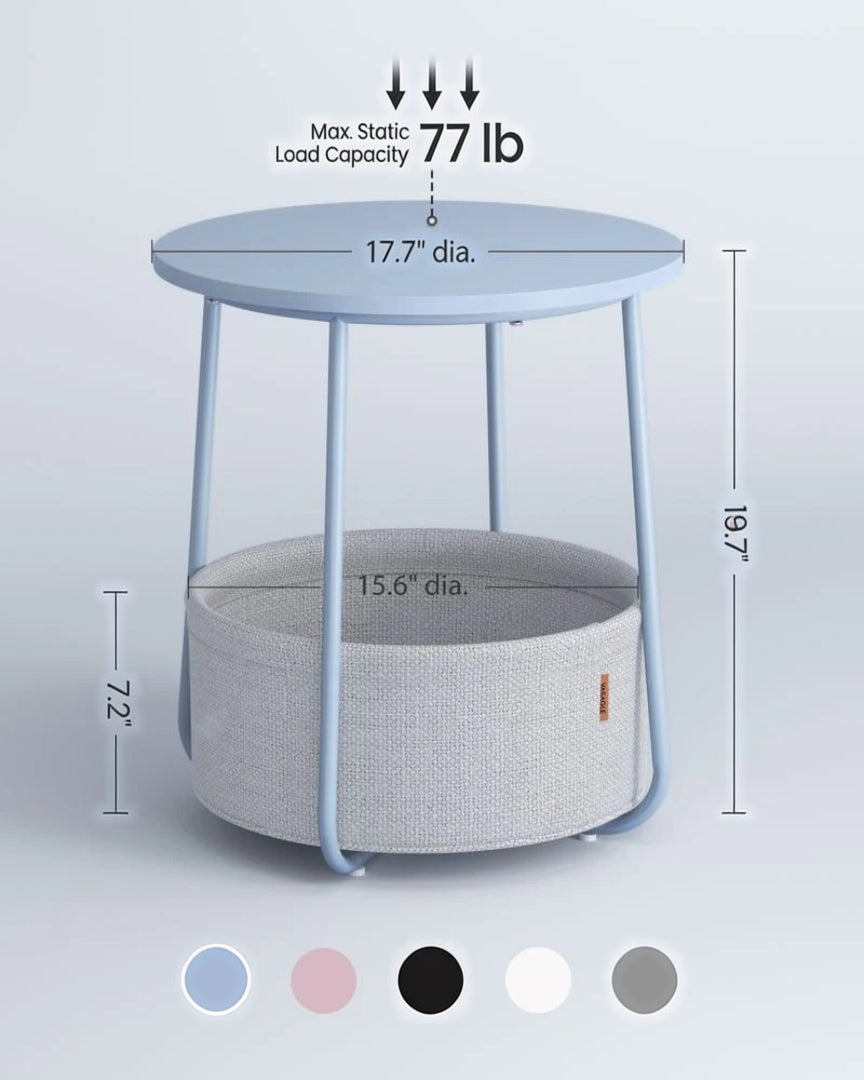 Round Nightstand With Fabric Basket Modern Bedside Table