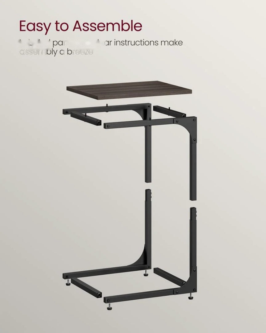 C-Shaped End Table For Sofa With Steel Frame