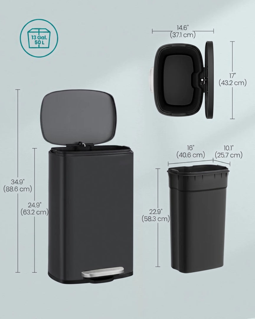 13-Gallon Stainless Steel Step Trash Can with Soft-Close Lid – product view 13 | Ridgefield Furniture