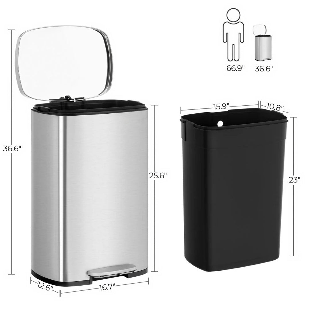 13-Gallon Stainless Steel Step Trash Can with Soft-Close Lid – product view 30 | Ridgefield Furniture