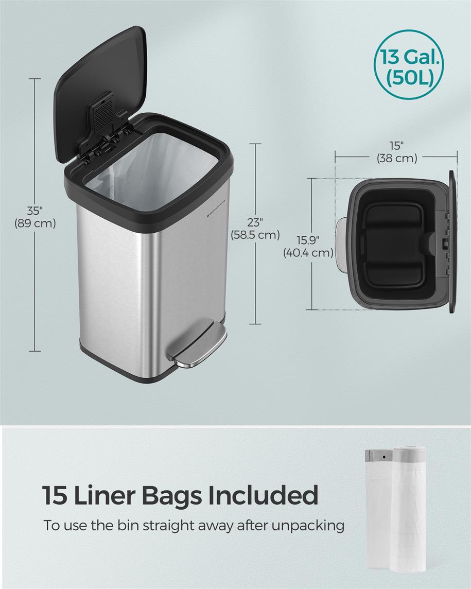 13-Gallon Stainless Steel Trash Can - product photo 03