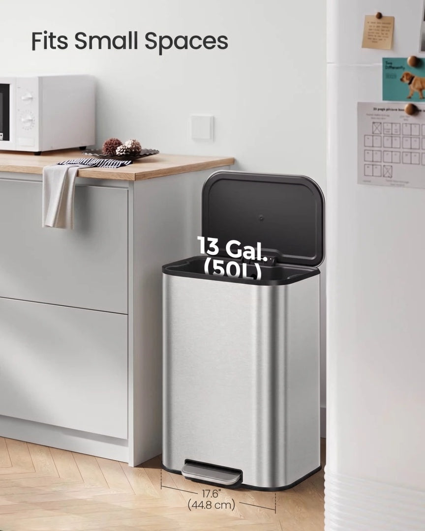 13-Gallon Stainless Steel Trash Can with Lid and Inner Bucket – product view 10 | Ridgefield Furniture