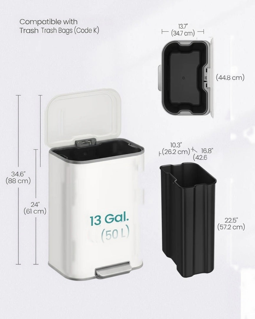 13-Gallon Stainless Steel Trash Can with Lid and Inner Bucket – product view 18 | Ridgefield Furniture