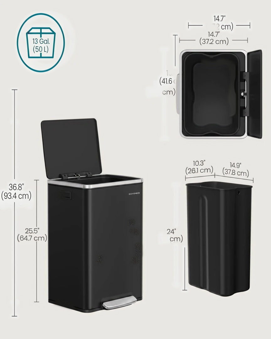 13-Gallon Stainless Steel Trash Can with Soft-Close Lid and Pedal – product view 14 | Ridgefield Furniture