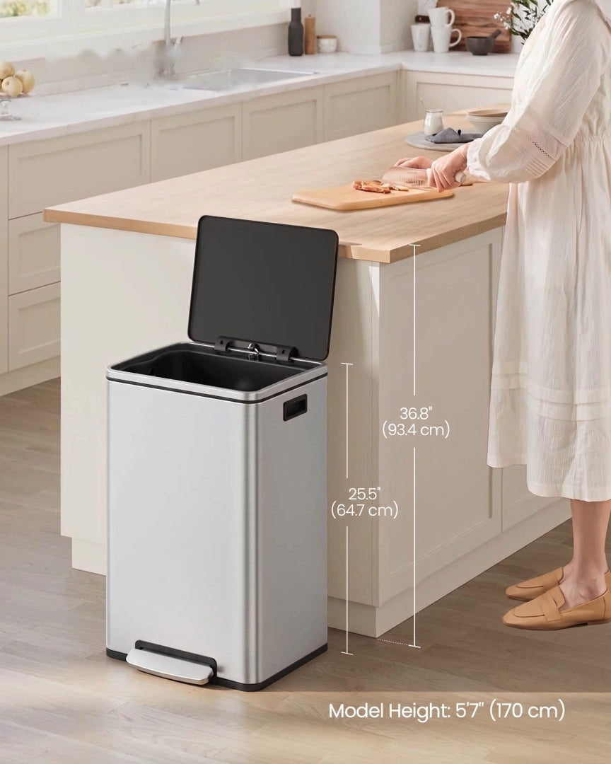 13-Gallon Stainless Steel Trash Can with Soft-Close Lid and Pedal – product view 16 | Ridgefield Furniture
