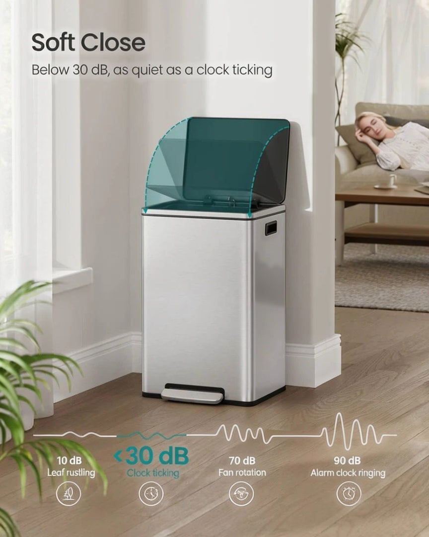 13-Gallon Stainless Steel Trash Can with Soft-Close Lid and Pedal – product view 17 | Ridgefield Furniture