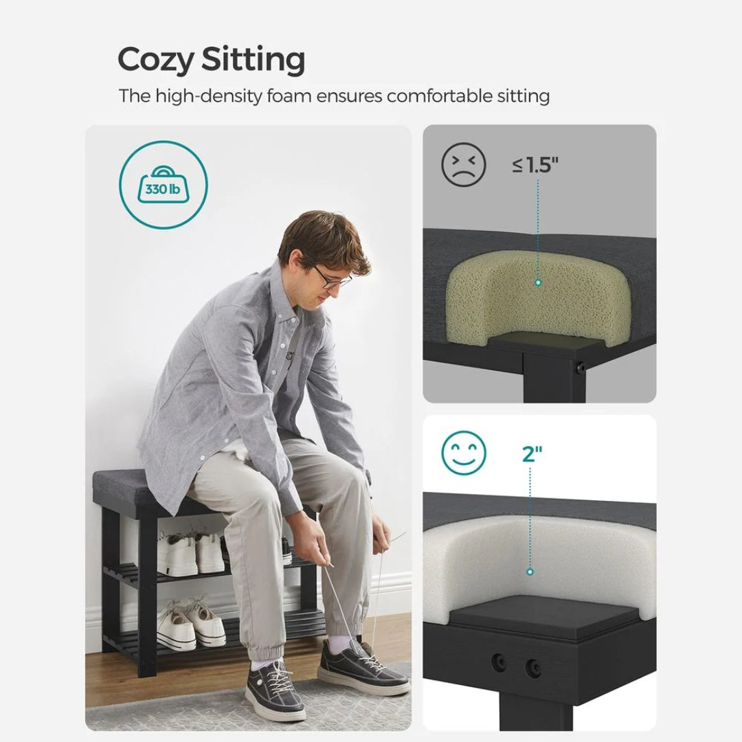 Shoe Organizer Bench With Cushion & 2 Shelves – product view 12 | Ridgefield Furniture