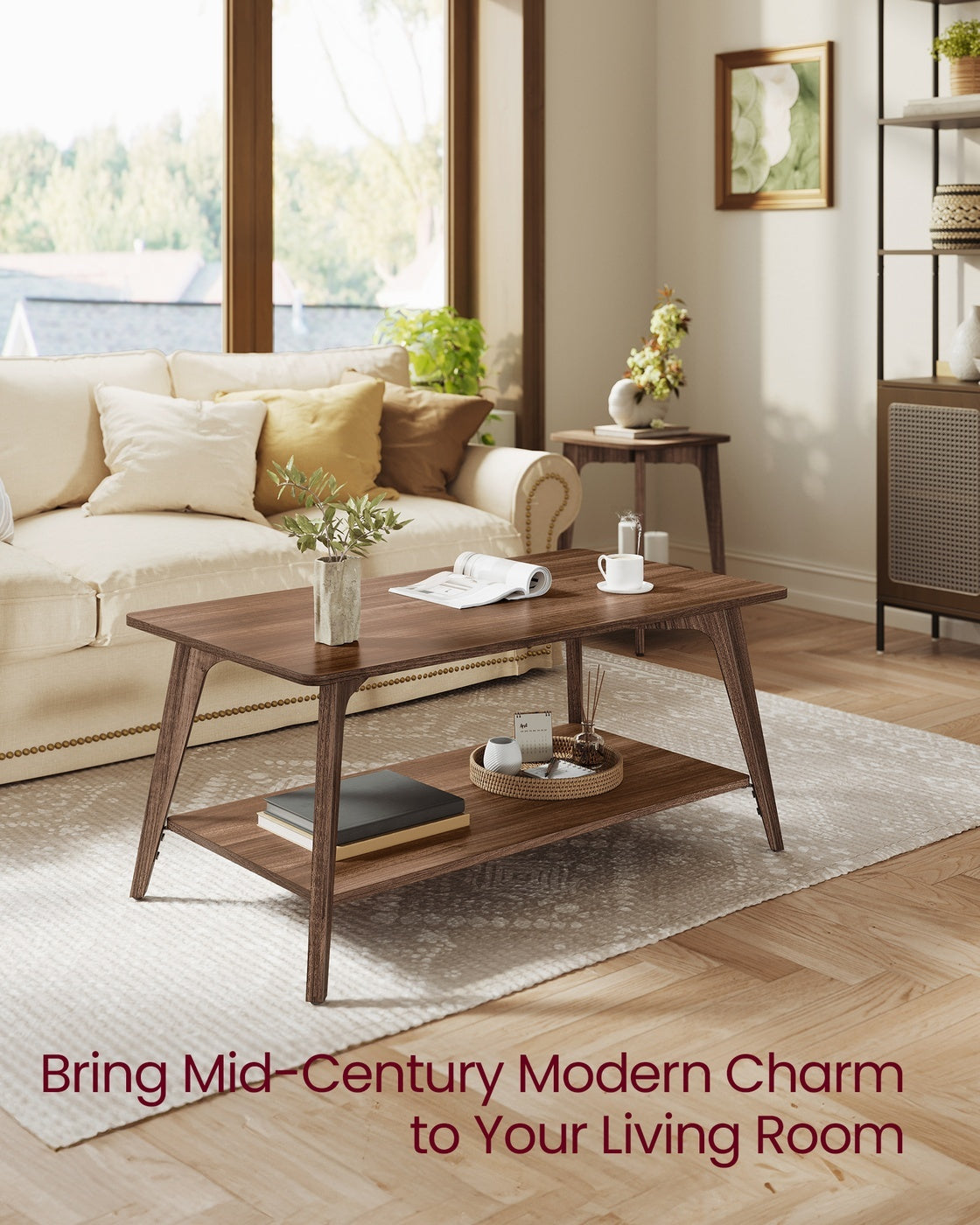 2 Tier Coffee Table With Storage Shelf And Rounded Corners, Living Room - product photo 10