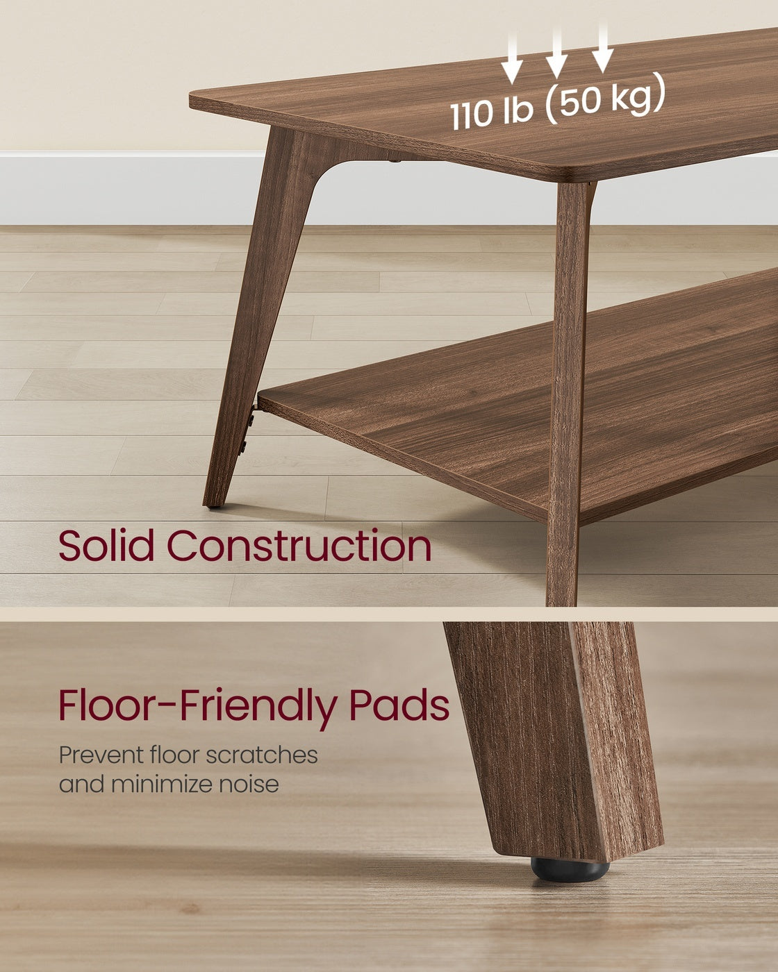 2 Tier Coffee Table With Storage Shelf And Rounded Corners, Living Room - product photo 11