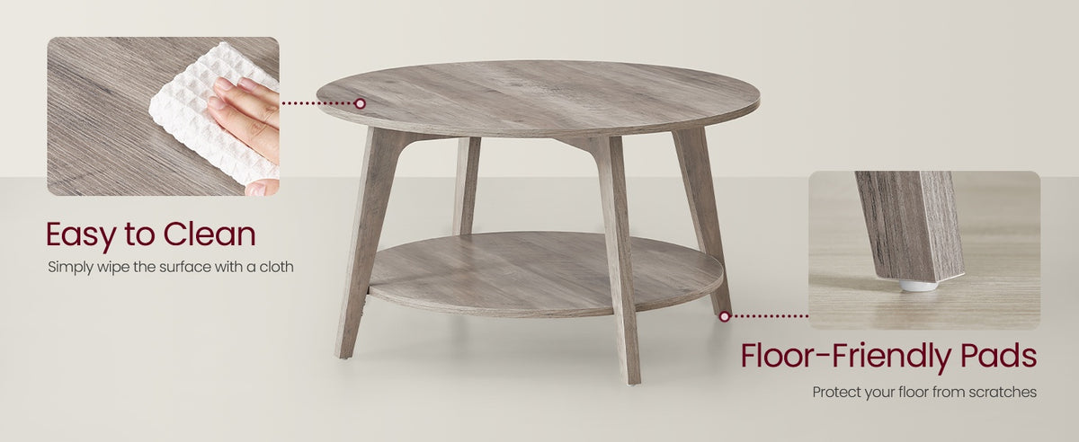 2 Tier Round Coffee Table With Open Storage Shelf, Living Room Table - product photo 30