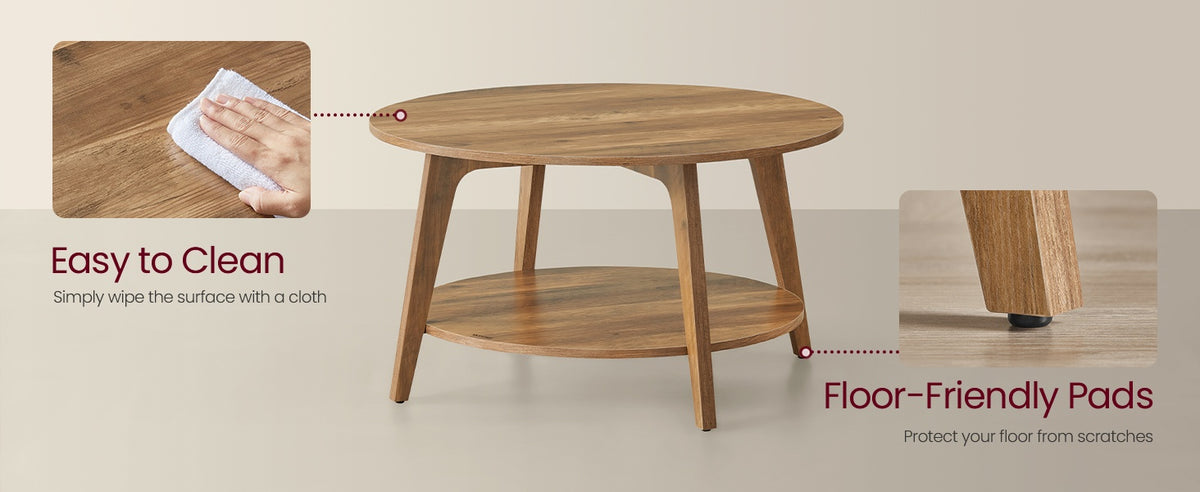 2 Tier Round Coffee Table With Open Storage Shelf, Living Room Table - product photo 32