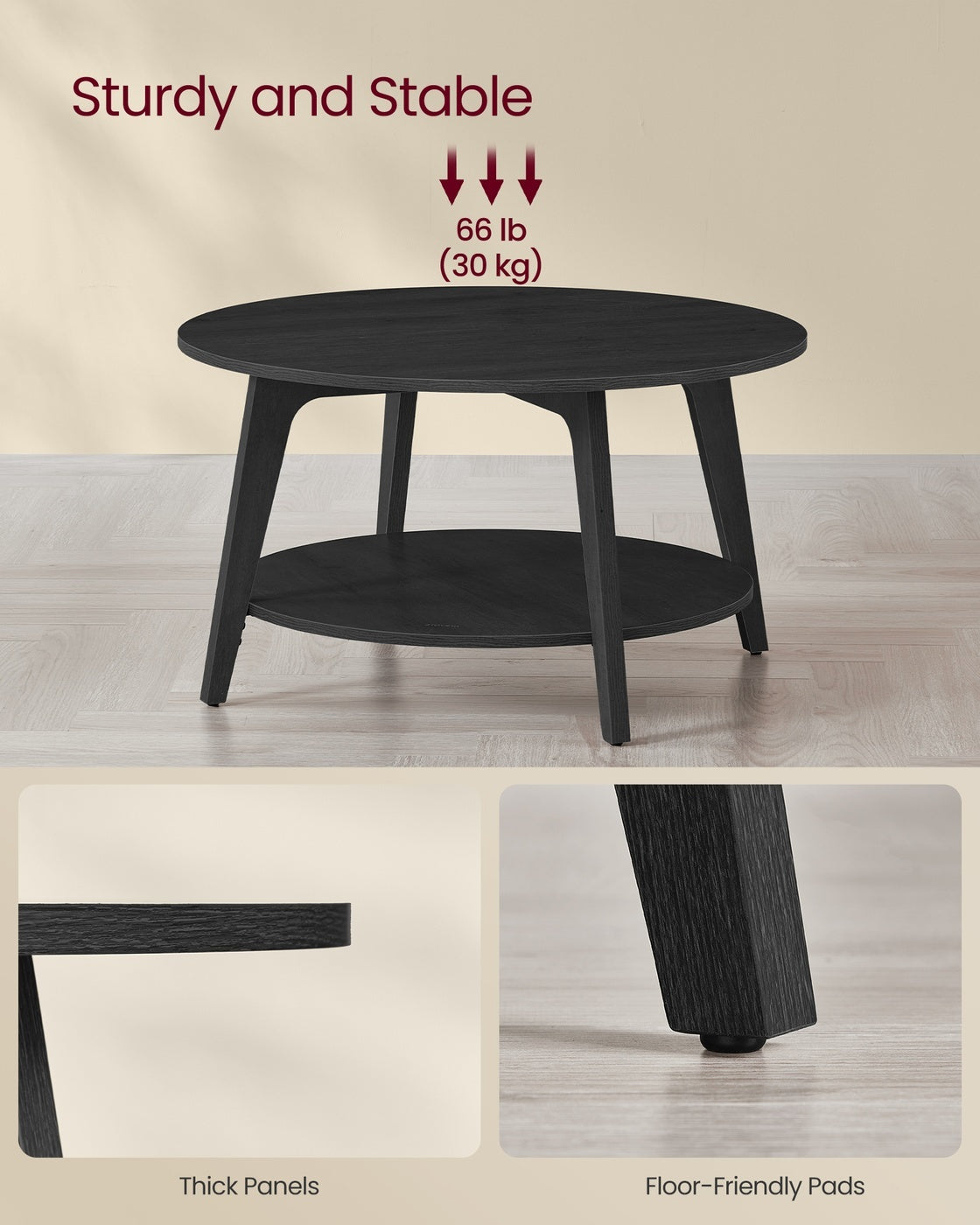 2 Tier Round Coffee Table With Open Storage Shelf, Living Room Table - product photo 37