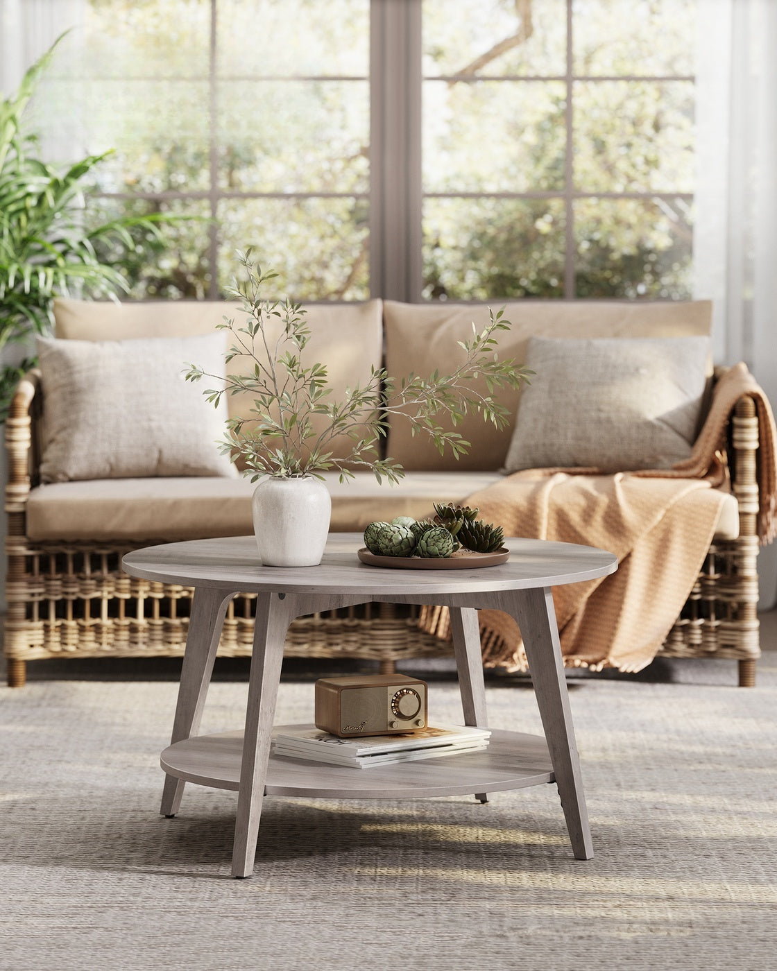2 Tier Round Coffee Table With Open Storage Shelf, Living Room Table - product photo 40