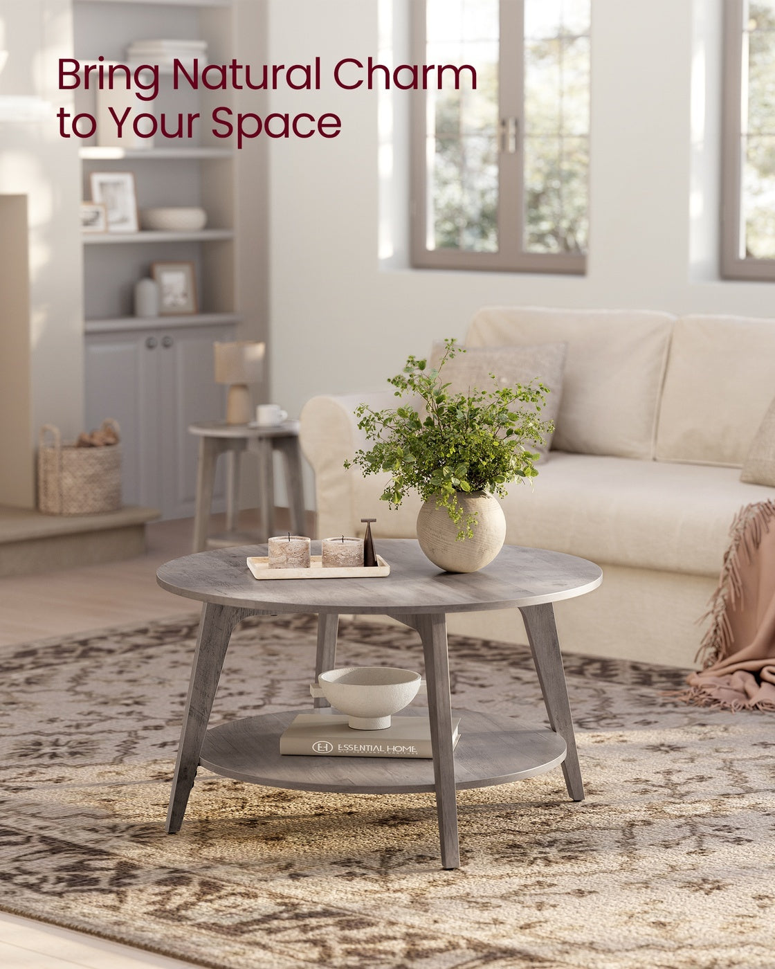 2 Tier Round Coffee Table With Open Storage Shelf, Living Room Table - product photo 41