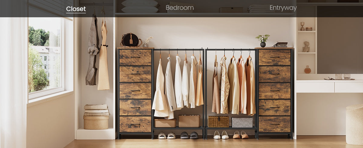 3 In 1 Dresser With Garment Rack, 5 Fabric Drawers And Bottom Shelf - product photo 33