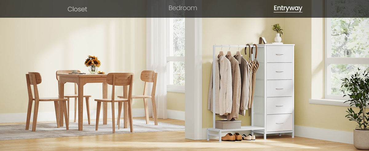 3-in-1 Dresser With Garment Rack 5 Fabric Drawers & Bottom Shelf - product photo 13