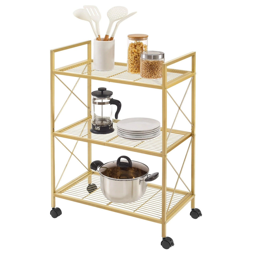 3 Tier Metal Storage Rack With Wheels And Mesh Shelves – product view 3 | Ridgefield Furniture