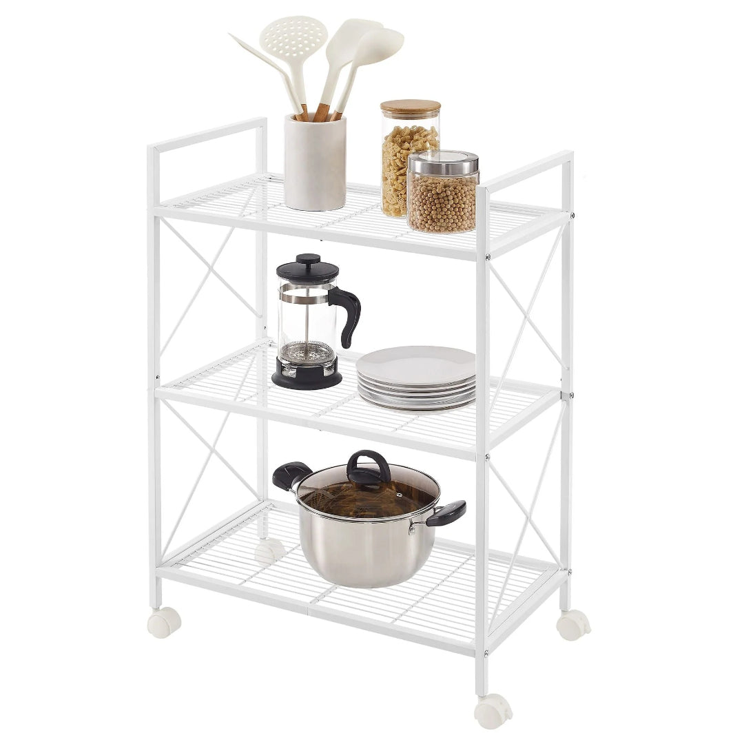 3 Tier Metal Storage Rack With Wheels And Mesh Shelves – product view 4 | Ridgefield Furniture