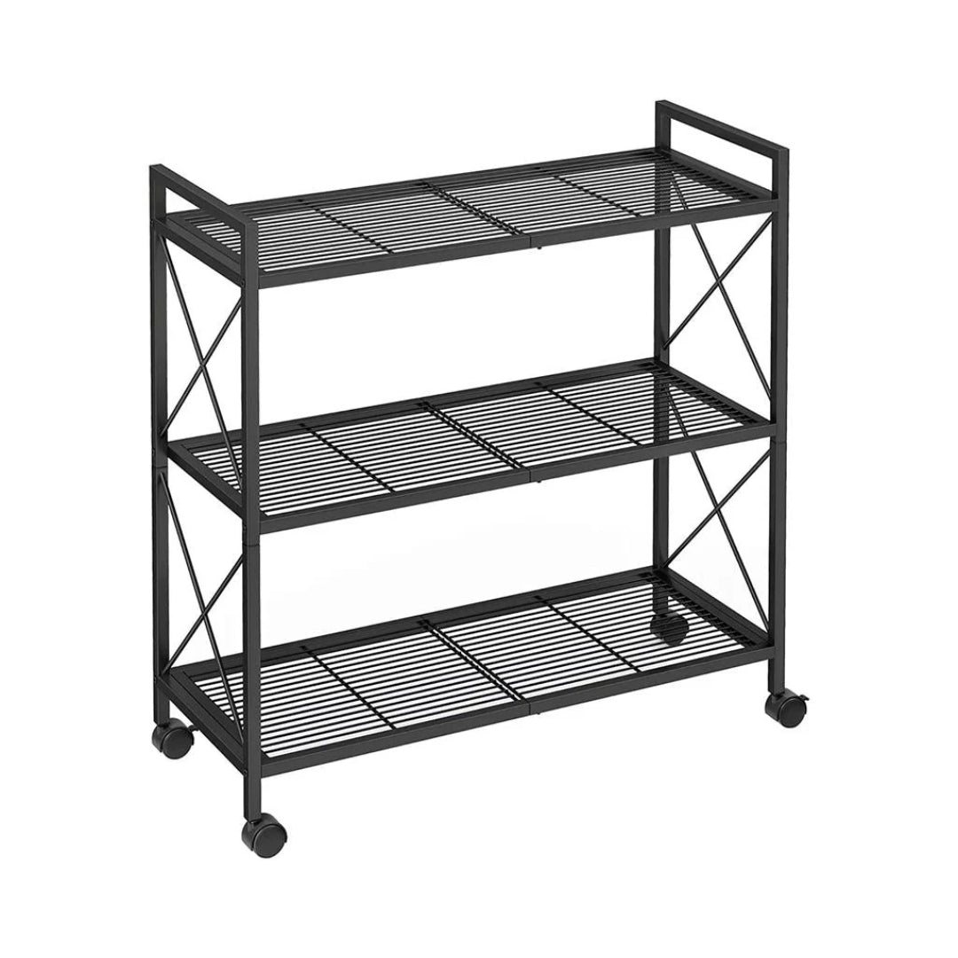 3 Tier Metal Storage Rack With Wheels And Mesh Shelves – product view 5 | Ridgefield Furniture
