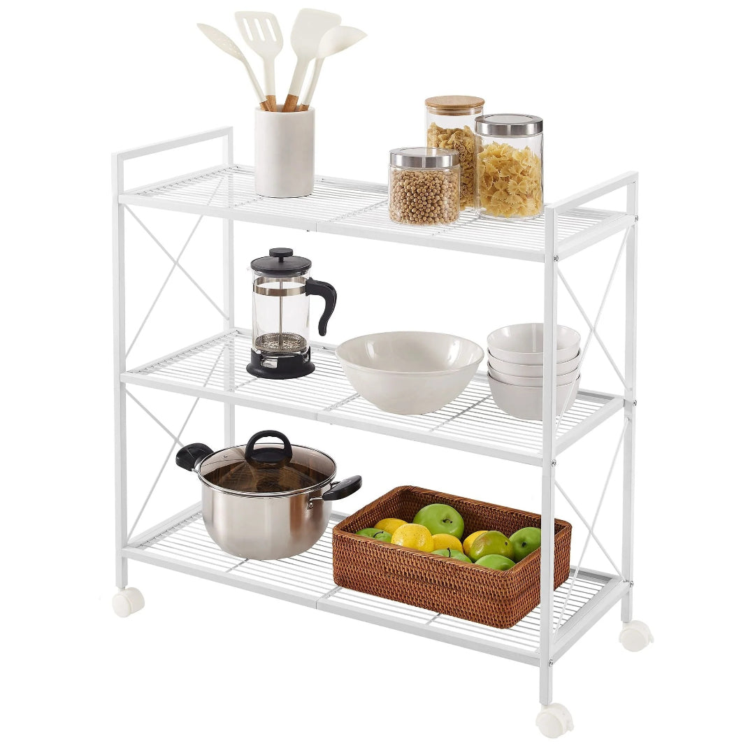 3 Tier Metal Storage Rack With Wheels And Mesh Shelves – product view 6 | Ridgefield Furniture