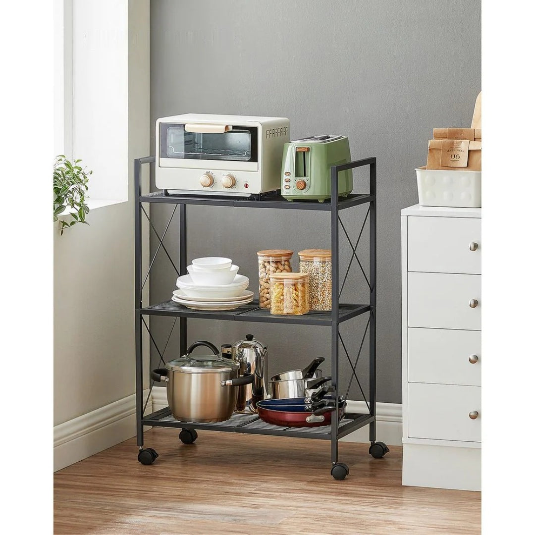 3 Tier Metal Storage Rack With Wheels And Mesh Shelves – product view 7 | Ridgefield Furniture