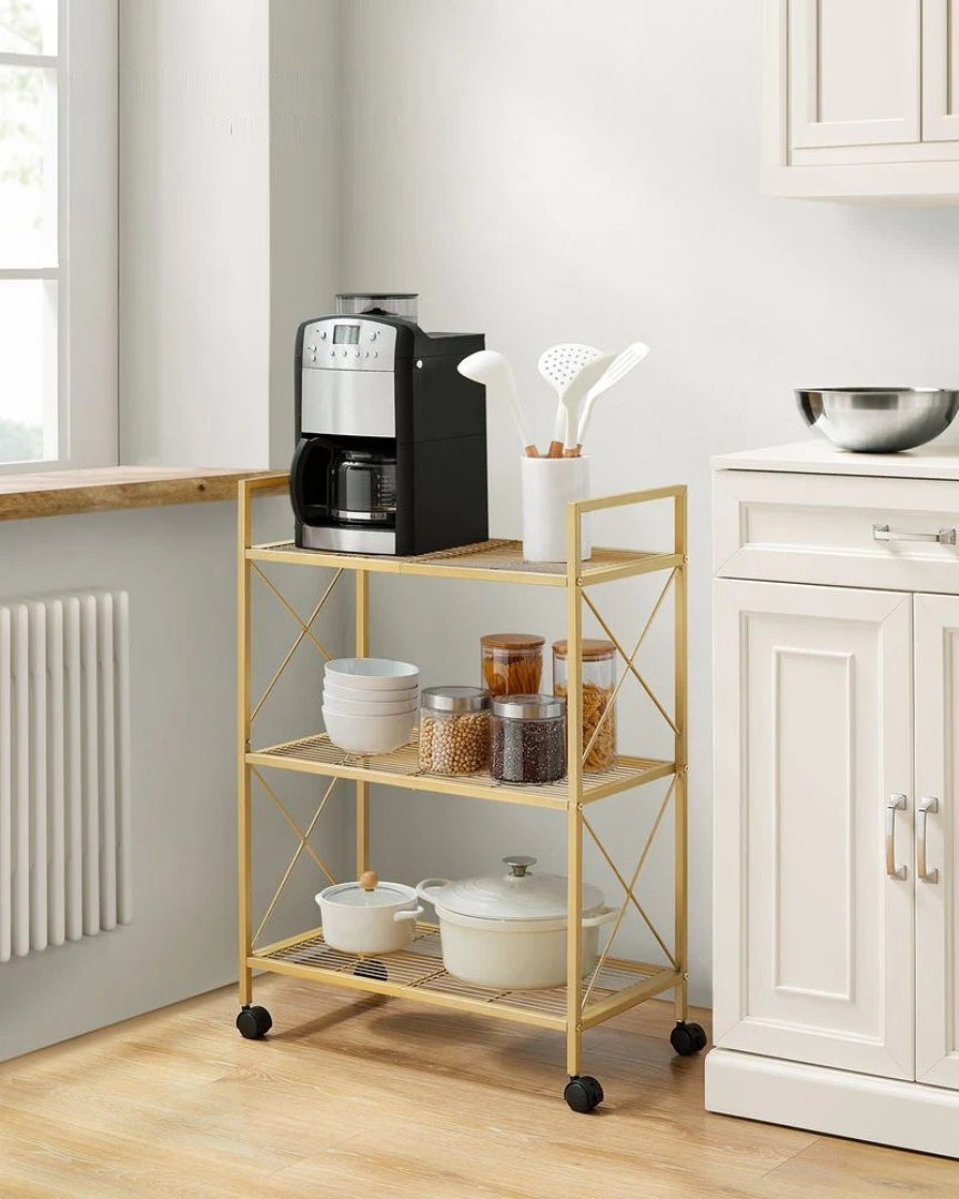 3 Tier Metal Storage Rack With Wheels And Mesh Shelves – product view 17 | Ridgefield Furniture