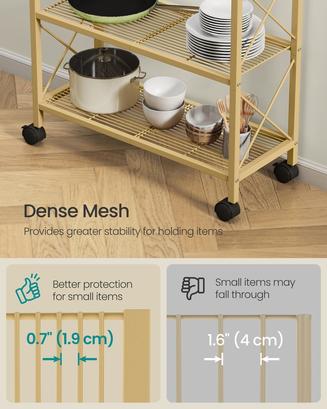3 Tier Metal Storage Rack With Wheels For Kitchen Or Bathroom - product photo 04