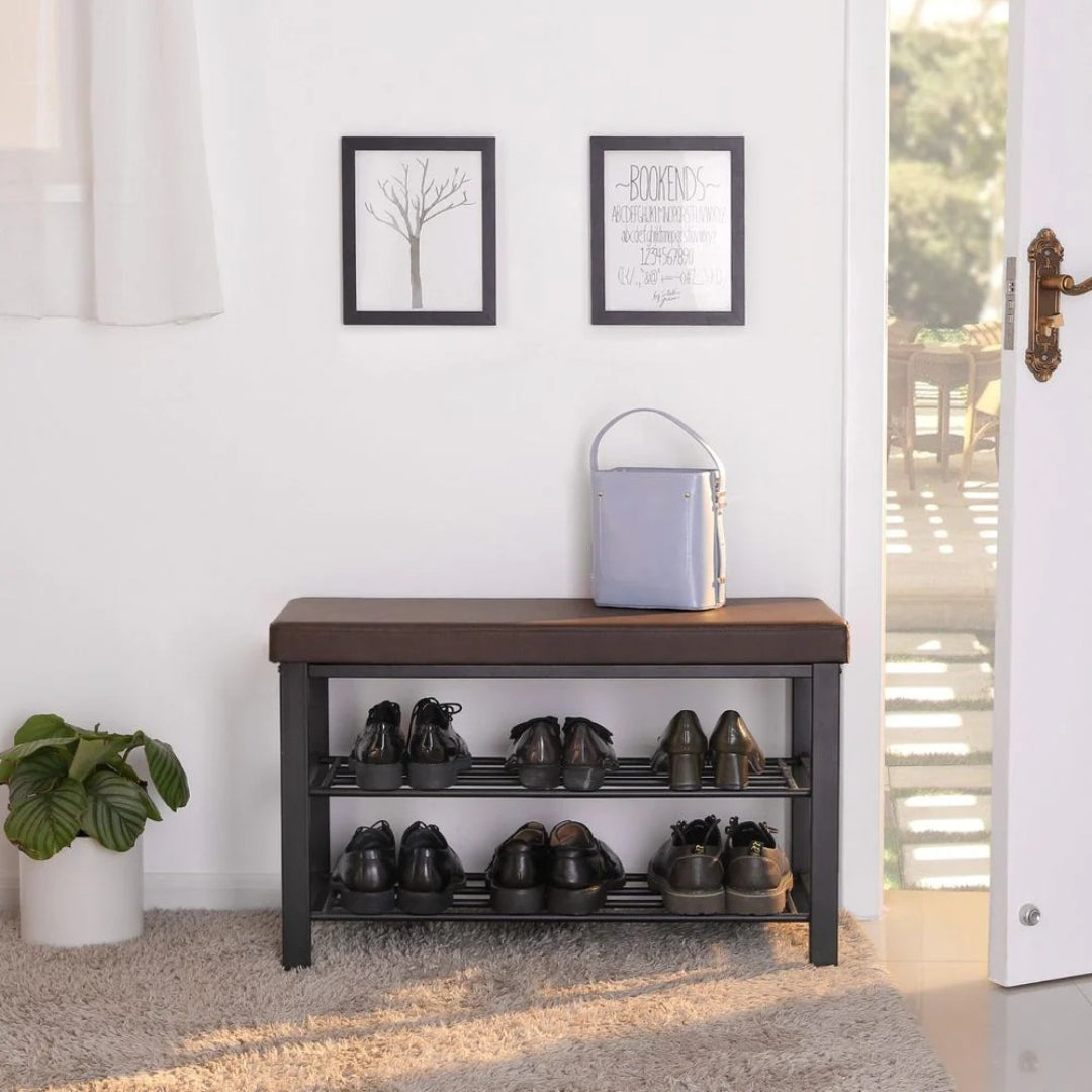3 Tier Shoe Bench With Cushion & Storage Shelves Entryway Unit – product view 9 | Ridgefield Furniture