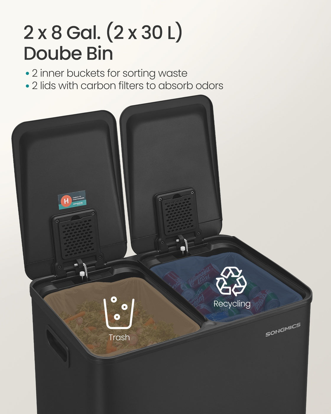 30L X 2 Trash Bin, Dual Pedal, Soft-Close, Stainless Steel, 15 Liners - product photo 10
