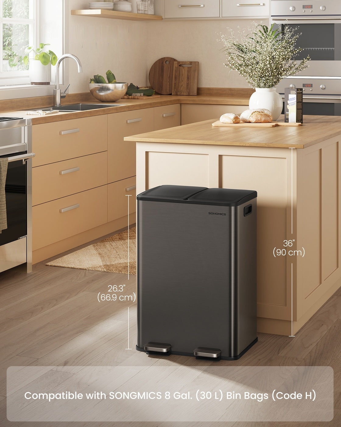 30L X 2 Trash Bin, Dual Pedal, Soft-Close, Stainless Steel, 15 Liners - product photo 16
