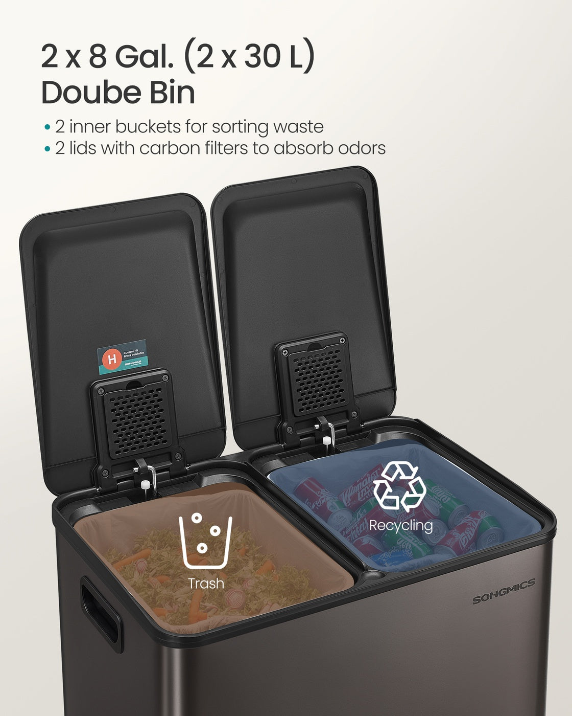 30L X 2 Trash Bin, Dual Pedal, Soft-Close, Stainless Steel, 15 Liners - product photo 17