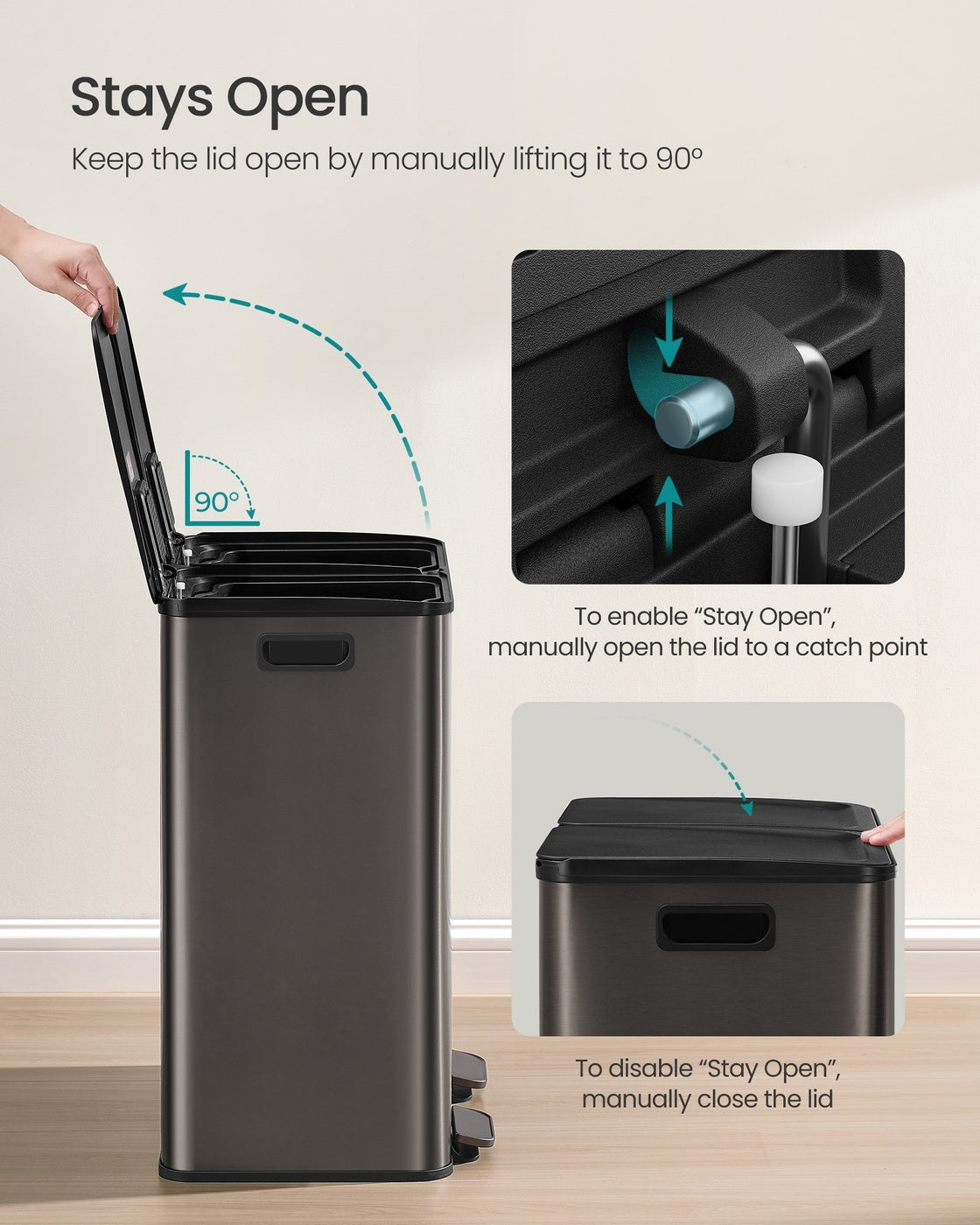30L X 2 Trash Bin, Dual Pedal, Soft-Close, Stainless Steel, 15 Liners - product photo 19