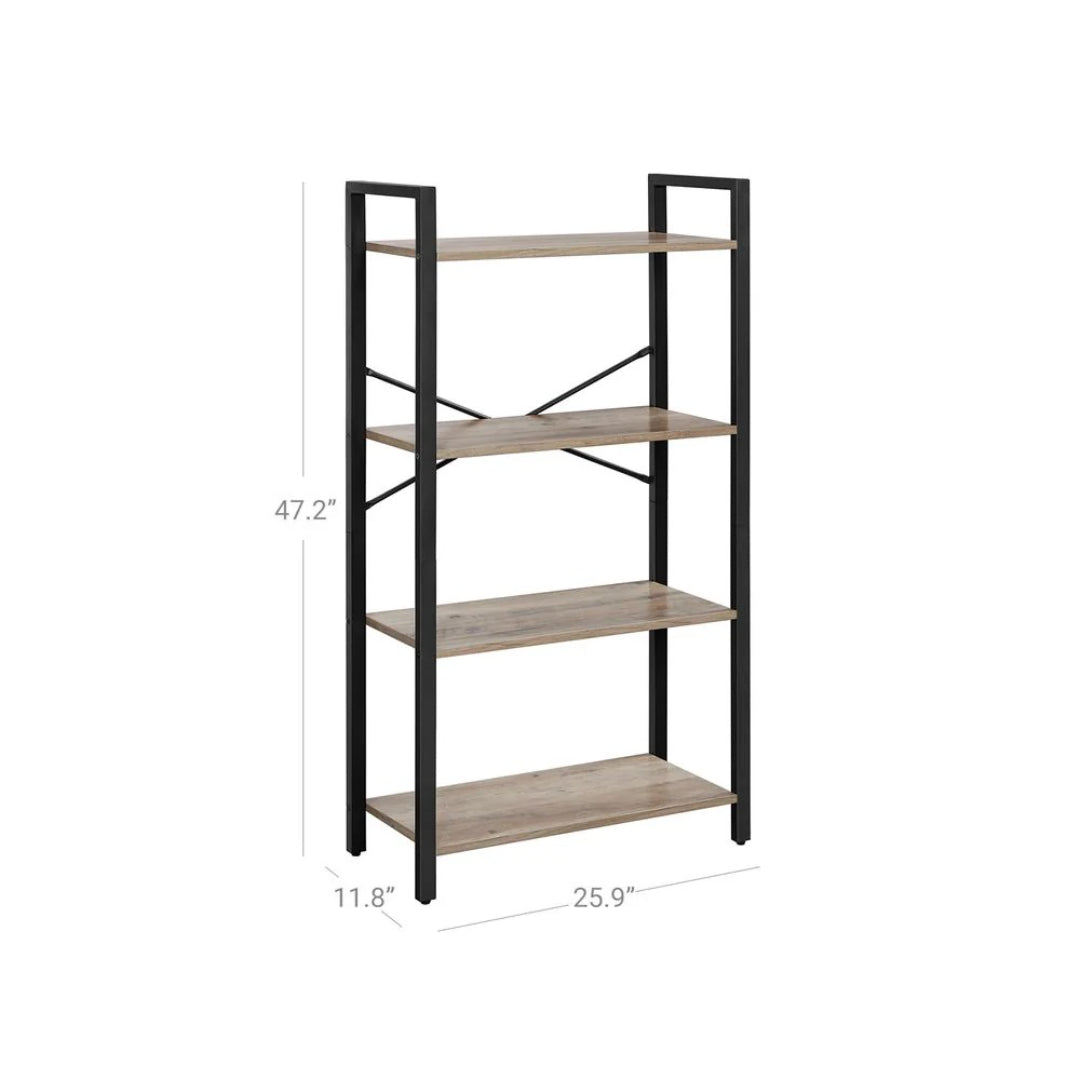 4 Tier Bookshelf With Steel Frame Industrial Storage Shelf – product view 14 | Ridgefield Furniture