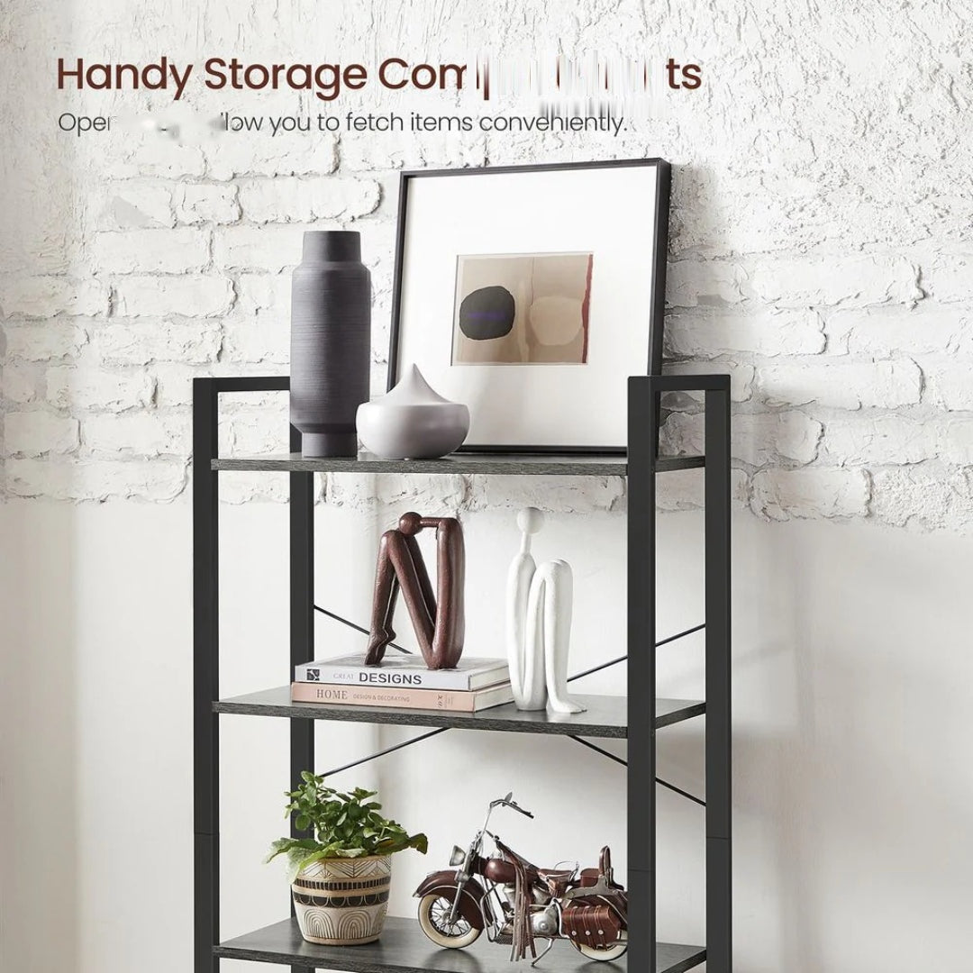 4 Tier Bookshelf With Steel Frame Industrial Storage Shelf – product view 23 | Ridgefield Furniture