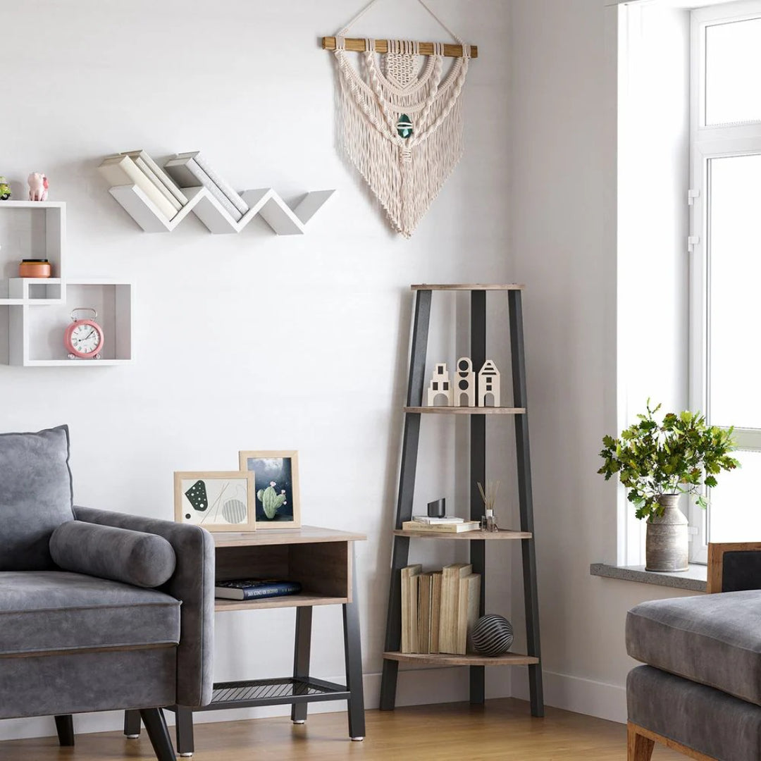 4 Tier Corner Bookshelf Industrial Storage Display Shelf – product view 5 | Ridgefield Furniture