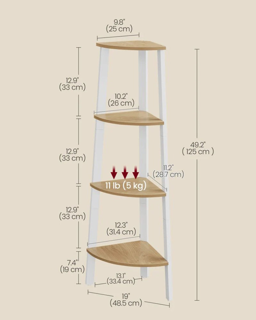 4 Tier Corner Bookshelf Industrial Storage Display Shelf – product view 26 | Ridgefield Furniture