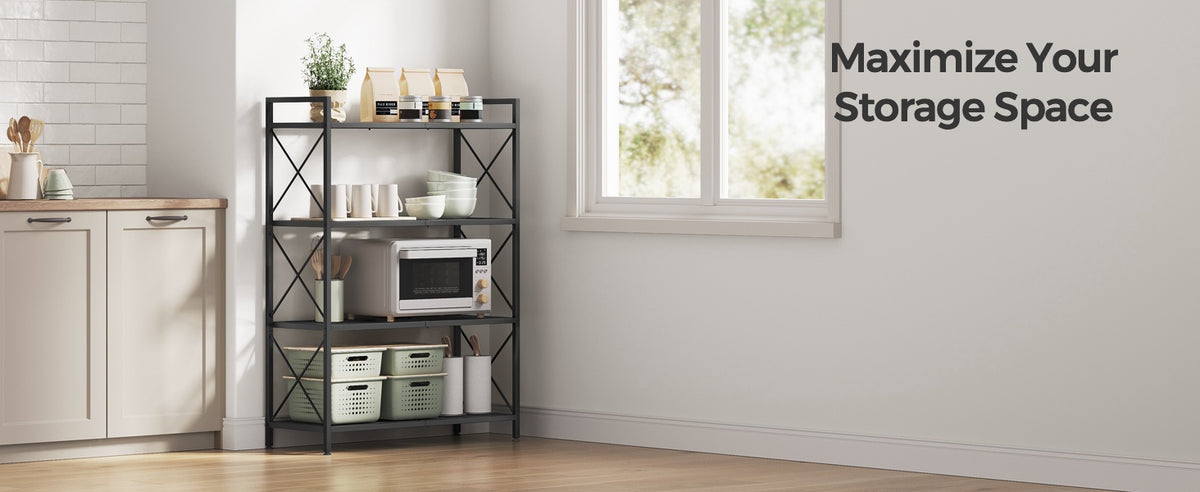 4 Tier Metal Storage Shelf With X Side Frames, 23.6 Inch Wide Rack - product photo 40