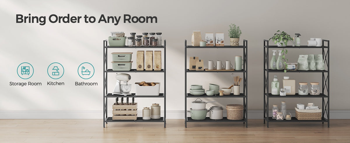 4 Tier Metal Storage Shelf With X Side Frames, 23.6 Inch Wide Rack - product photo 41