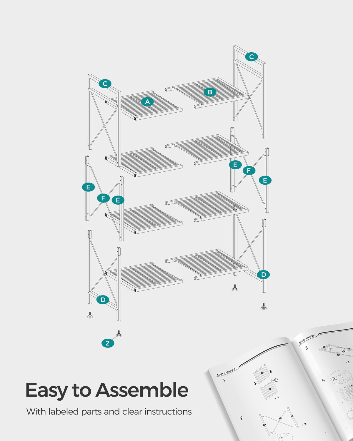4 Tier Metal Storage Shelf With X Side Frames, 23.6 Inch Wide Rack - product photo 48