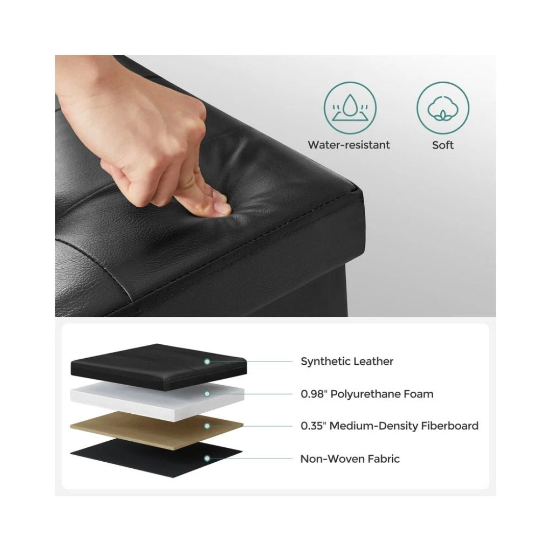 43 Inch Folding Storage Ottoman Bench With Flip Lid & Divider – product view 9 | Ridgefield Furniture