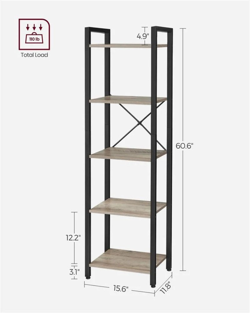 5 Shelf Storage Shelving Unit With Steel Frame Bookcase – product view 14 | Ridgefield Furniture