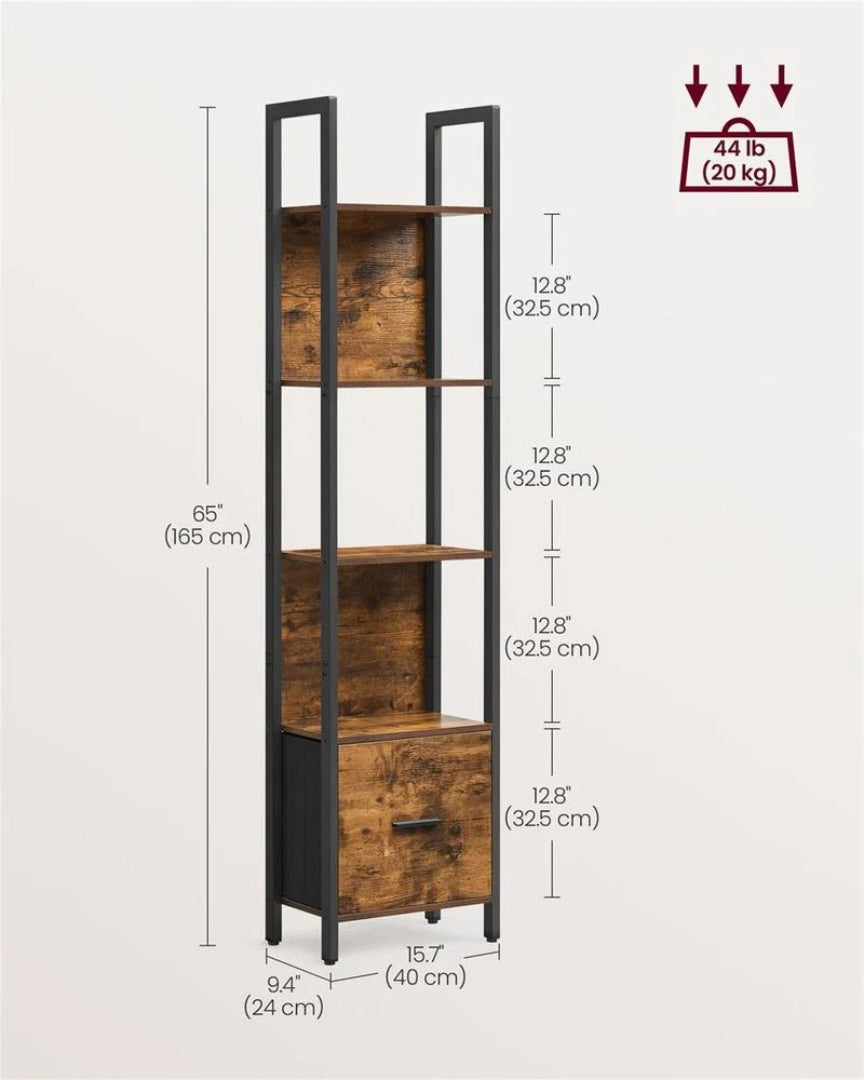 5 Tier Bookshelf With Drawer Steel Frame Storage Shelf – product view 7 | Ridgefield Furniture
