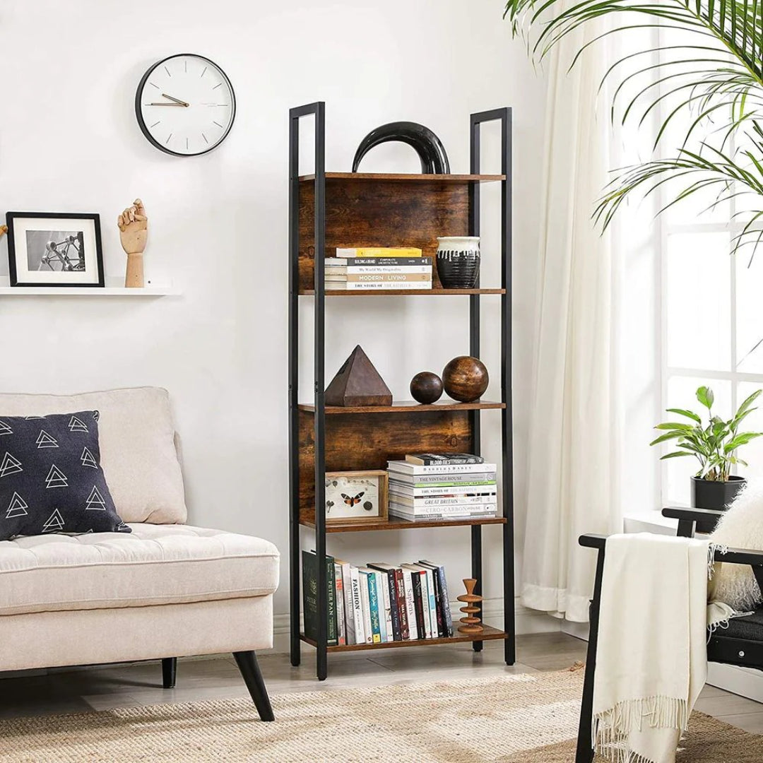 5 Tier Bookshelf With Steel Frame Industrial Bookcase – product view 9 | Ridgefield Furniture