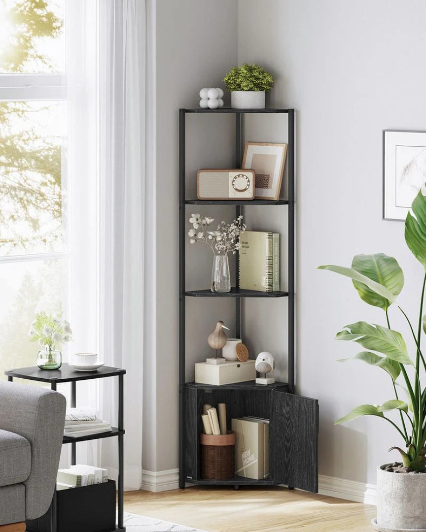 5 Tier Corner Shelving Unit With Cabinet Storage Shelf – product view 3 | Ridgefield Furniture