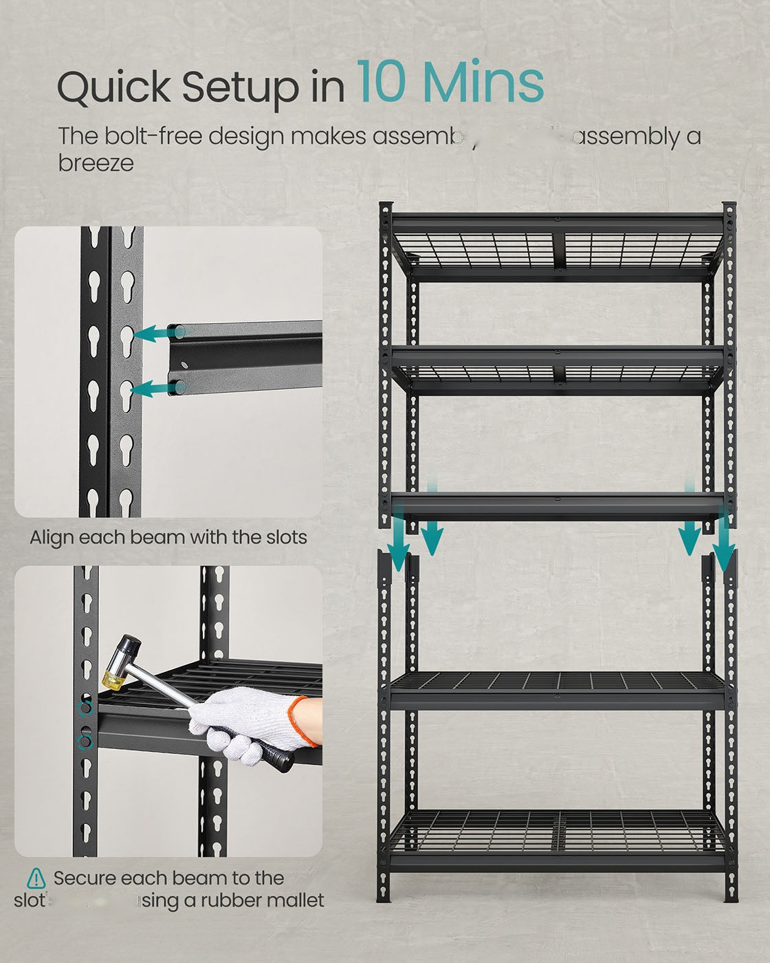 5 Tier Heavy Duty Garage Shelving, 2200 lb Capacity Boltless Rack - product photo 06