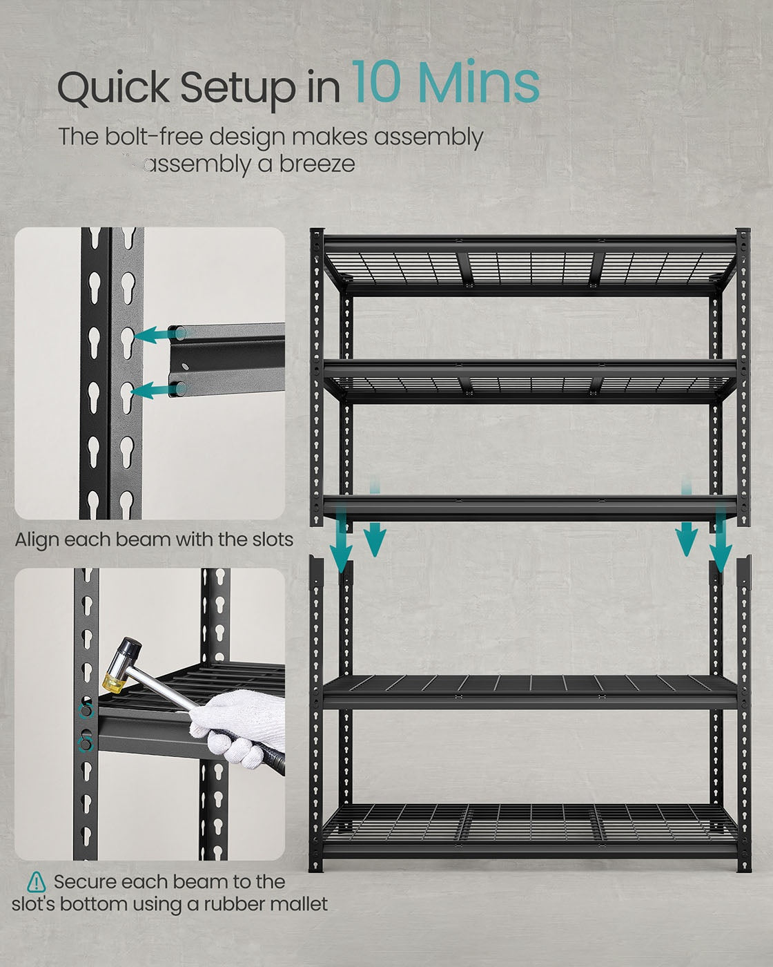 5 Tier Heavy Duty Garage Shelving, 2200 lb Capacity Boltless Rack - product photo 15