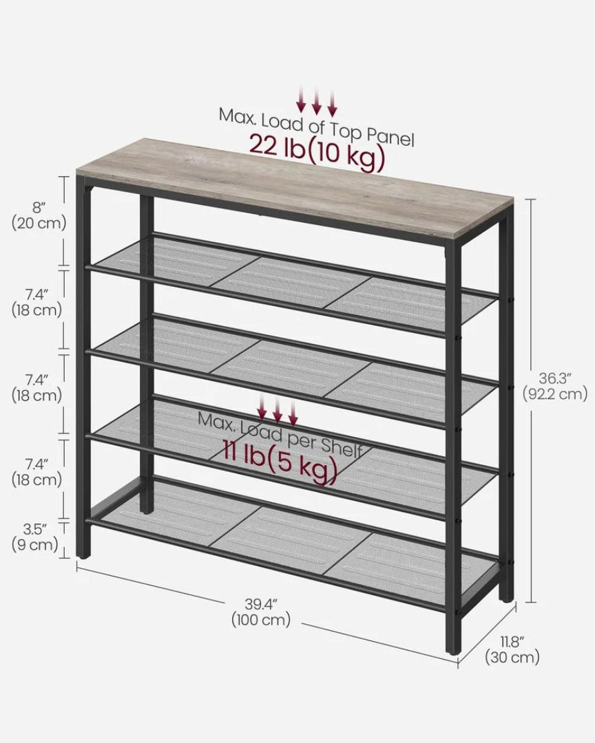 5 Tier Shoe Rack With Mesh Shelves & Storage Top Organizer – product view 8 | Ridgefield Furniture